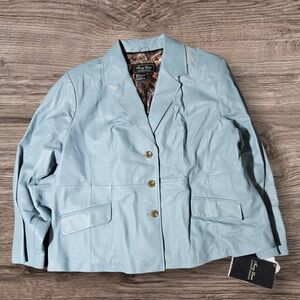 NWT Vintage Jerry Lewis 100% Leather Jacket Size 3XL Paisley Lining Print Blazer